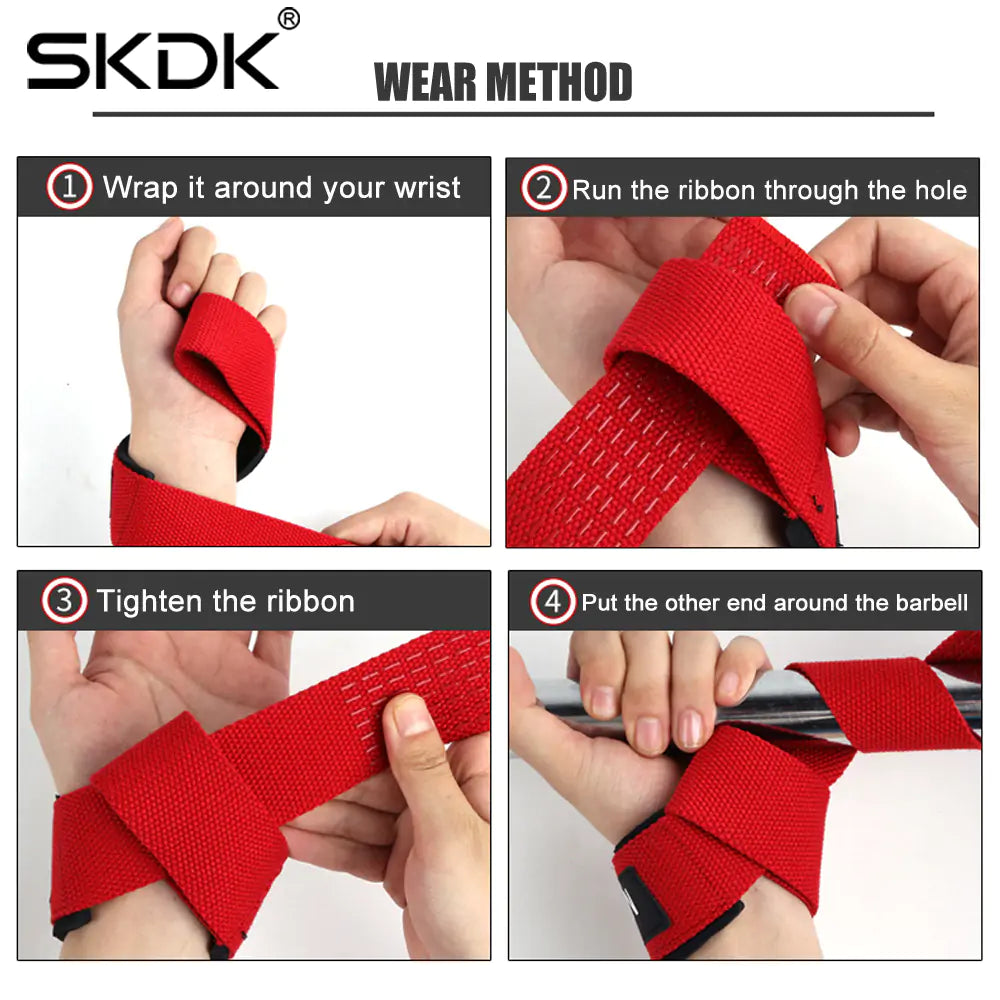 step by step guide showing how to use workout wrist straps. 