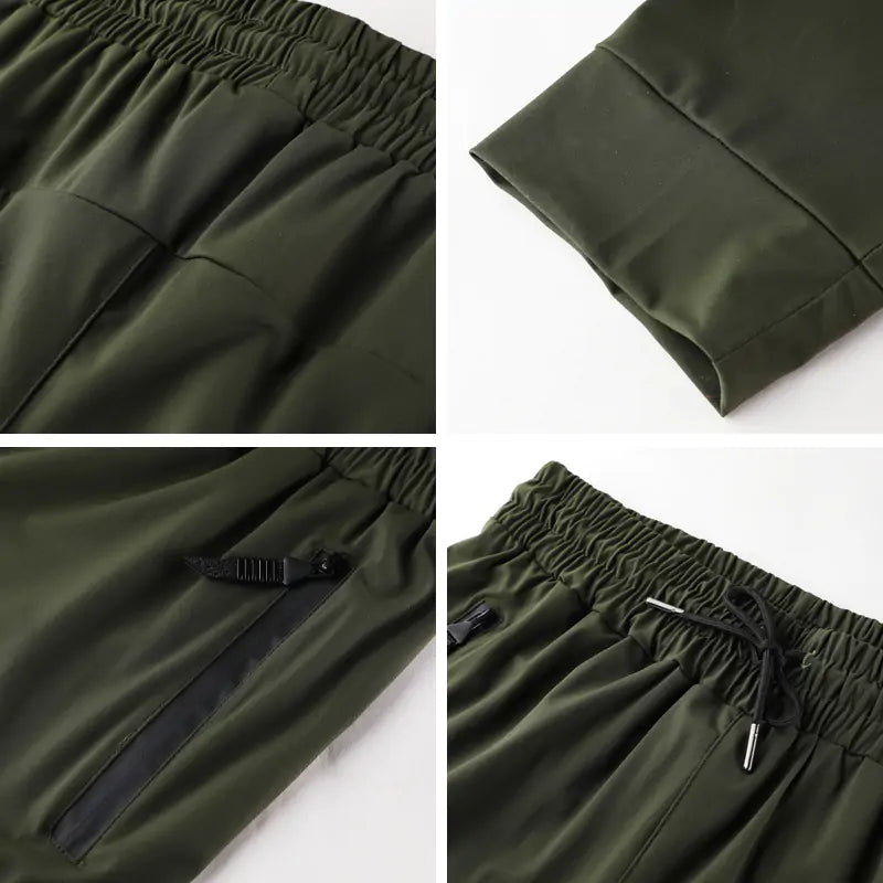 close up shot of olive green breathable sweatpants for working out or cardio